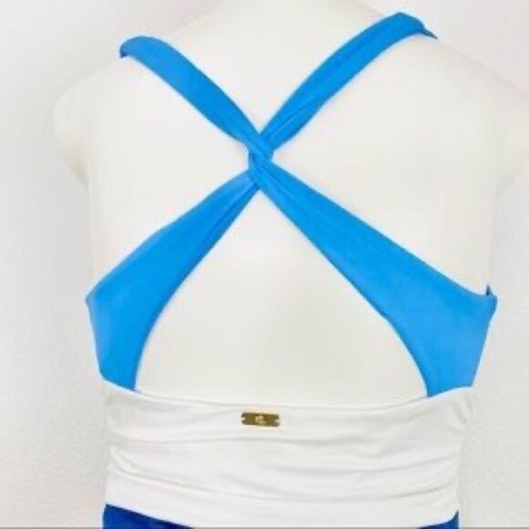 Lauren Ralph Lauren BLUE Color-Block Twist Back Halter One-Piece Swimsuit US 10 - Picture 6 of 11